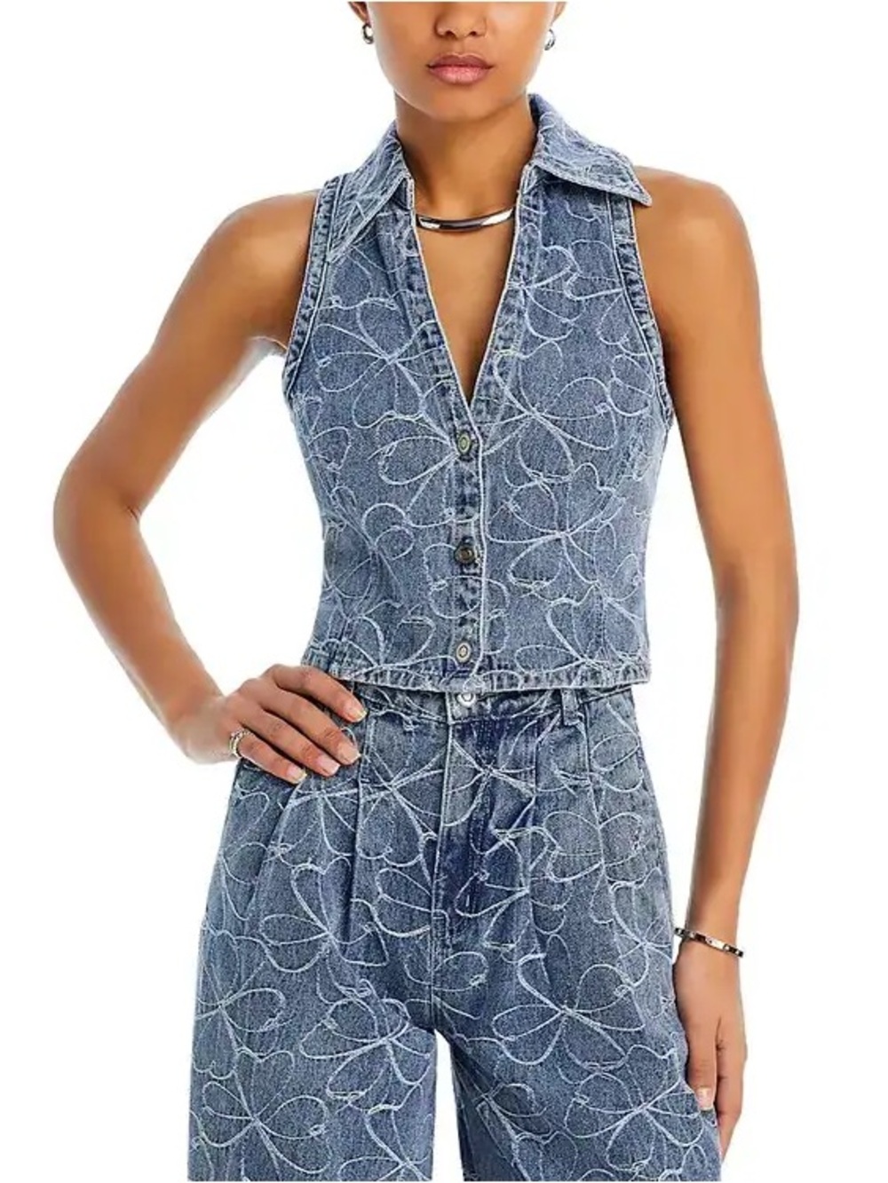 Ramy Brook Deacon Embroidered Denim Vest size XS